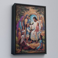 Siyah Çerçeveli Isa Mesih ve Çocuklar Dekortif Duvar Tablosu