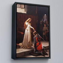 Siyah Çerçeveli The Accolade - Edmund Blair Leighton Şövalyenin Kraliçeye Sadakat Tablosu