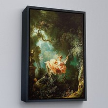 Siyah Çerçeveli Jean-Honore Fragonard Salıncağın Mutlu Kazaları Tablosu