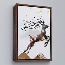 Kahverengi Çerçeveli Modern Soyut Geyik Tablosu