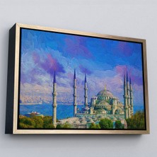 Altın Çerçeveli Sultan Ahmet Cami Yağlıboya Görünüm Dekortif Kanvas Tablo