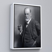 Beyaz Çerçeveli Sigmund Freud Siyah Beyaz Fotoğrafı Kanvas Tablo