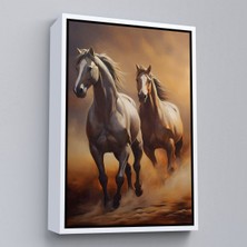 Beyaz Çerçeveli Denizde Koşan Atlar Tablosu