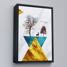 Siyah Çerçeveli Modern Tasarım Altın Geyikler Tablosu