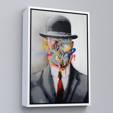 Beyaz Çerçeveli Rene Magritte Ünlü Resim “insanın Oğlu” Graffiti Pop Art Tablosu