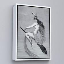 Beyaz Çerçeveli Süpürgedeki Cadı, Gotik Sanat Çıplak Cadı Duvar Tablosu