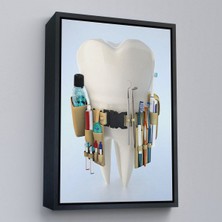 Siyah Çerçeveli Diş Kliniği, Ağız Bakım Ofisi Dekorasyonu, Diş Hekimi Kanvas Tablo