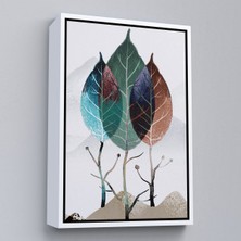 Beyaz Çerçeveli Modern Soyut Yapraklar Tablosu