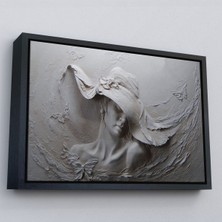 Siyah Çerçeveli Kabartma Görünümlü Şapkalı Kadın Kanvas Duvar Tablosu