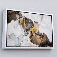 Beyaz Çerçeveli Mermer Desenli ve Altun Tozu Detaylı Soyut Modern Kanvas Tablo