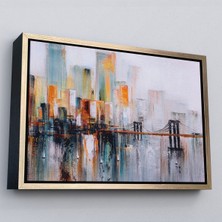 Altın Çerçeveli Brooklyn Köprüsü New York Yağlıboya Görünüm Dekoratif Tablo