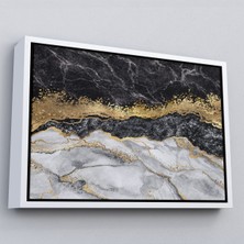 Beyaz Çerçeveli Mermer Desenli ve Altun Tozu Detaylı Soyut Modern Kanvas Tablo