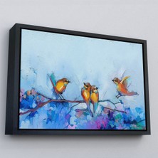 Siyah Çerçeveli Bahar ve Kuşlar Manzaralı Dekoratif Duvar Tablosu