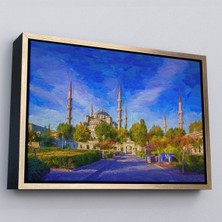 Altın Çerçeveli Sultan Ahmet Camii Yağlıboya Görünüm Kanvas Tablo