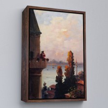 Kahverengi Çerçeveli Galata Kulesinde Ezan Okudan Adam Duvar Tablo