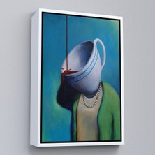 Beyaz Çerçeveli Kahve Tiryakisi Kadın Dekoratif Duvar Tablosu