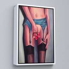 beyaz çerçeveli çıplak  kadın sürreal duvar tablosu