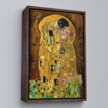 Kahverengi Çerçeveli Gustav Klimt'in The Kiss Isimli Eseri Kanvas Tablo