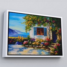 Beyaz Çerçeveli Deniz Manzaralı Güzel Ev Dekoratif Kanvas Duvar Tablosu