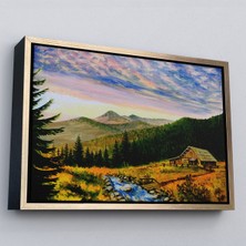 Altın Çerçeveli Ukrayna Köy Evi Manzarasi Dekoratf Duvar Tablosu