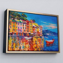 Çerçeveli Deniz De Tekneler Yağlıboya Görünüm Dekoratif Kanvas Duvar TABLOSU-3457