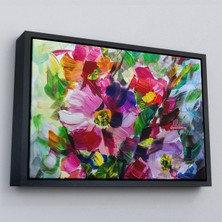 Çerçeveli Renkli Çiçekler Yağlı Boya Görünümlü Kanvas TABLO-1217