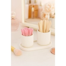 4 Parça El Yapımı Banyo & Makyaj Seti – Dekoratif Tepsili Organizer – Modern Minimalist Seramik Kutular