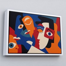 Siyah Çerçeveli Picasso Tarzı Soyut Insan Yüzleri Kanvas Duvar Tablosu