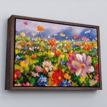 Çerçeveli Kır Çiçekleri Yağlıboya Görünüm Dekoratif Kanvas Duvar TABLOSU-3740