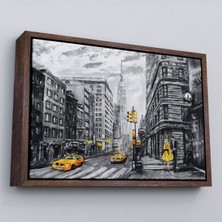 Çerçeveli New York Sokakları ve Sarı Taksi Yağlıboya Görünüm TABLO-3500