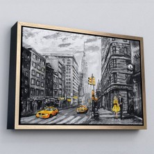 Çerçeveli New York Sokakları ve Sarı Taksi Yağlıboya Görünüm TABLO-3500