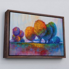 Altın Çerçeveli Renkli Ağaçlar Yağlıboya Görünüm Dekoratif Kanvas Duvar Tablosu
