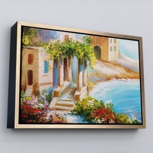 Çerçeveli Denize Yakın Ev, Deniz Kıyısı, Rengarenk Çiçekler, Yaz Deniz MANZARASI-1113