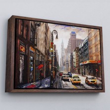 Çerçeveli New York Sokakları ve Sarı Taksi Yağlıboya Görünüm TABLO-3550