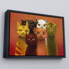 Çerçeveli Soyut Kediler Yağlıboya Görünüm Dekoratif Kanvas Duvar TABLOSU-3465