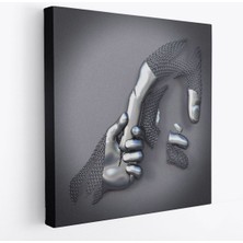 Metalik Efektli 3D Kanvas Poster, Modern Duvar Dekoru, Gümüş Kanvas TABLO-5357