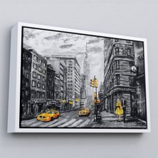 Çerçeveli New York Sokakları ve Sarı Taksi Yağlıboya Görünüm TABLO-3500
