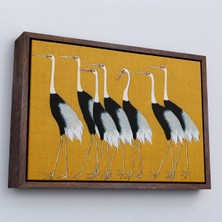 Çerçeveli Ogata Korin - Güzel Japon Kırmızı Taçlı Turna Sürüsü TABLO-7106