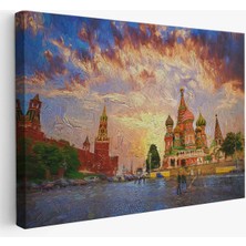 Kızıl Meydan'da Moskova Kremlin ve Aziz Vasil Katedrali Kanvas TABLOSU-3696