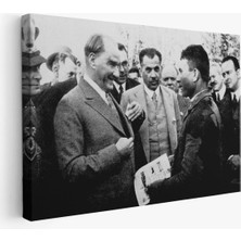 Atatürk Portre Tablosu Mustafa Kemal Atatürk Dikdörtgen Dekoratif Kanvas TABLO-FU-145