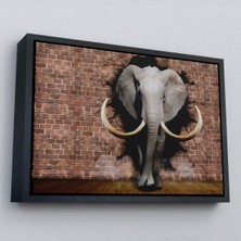 Çerçeveli Duvardan Çıkan Fil Dekoratif Kanvas Duvar TABLOSU-3620