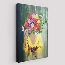 Çiçek Başlı Kadın Portresi Yağlıboya Görünüm Dekoratif Duvar TABLOSU-6394