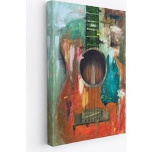 Gitar Temalı Yağlıboya Görünüm Dekoratif Kanvas Duvar Tablosu, Sanat Evi Kanvas TABLO-4976