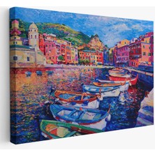 Şehir Limanı Yağlıboya Görünüm Dekoratif Kanvas Duvar TABLOSU-3629