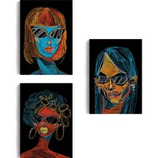 Renkli Pop Art Kadınlar Dekoratif Duvar Tablosu Üçlü SET-EU-120
