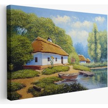 Ukrayna Köy Evi Manzarası Yağlıboya Görünüm Dekoratif Kanvas Duvar TABLOSU-3663