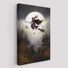 Süpürge ile Uçan Cadı, Cadılar Bayramı Helloven Duvar Tablosu -6159