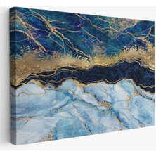 Mavi ve Gold'un Müthiş Uyumu Mermer Görünümlü Modern Kanvas TABLO-5061