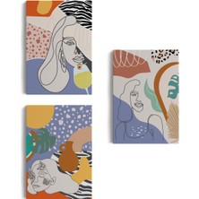 Zarif Kadın Fifürü ve Yapraklar Temalı Dekoratif Duvar Tablosu Üçlü Set-Du-98