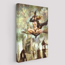 Çıplak Cadı Süpürgeye Biniyor, Cadılar Bayramı Gotik Sanatı, Kanvas TABLO-5288